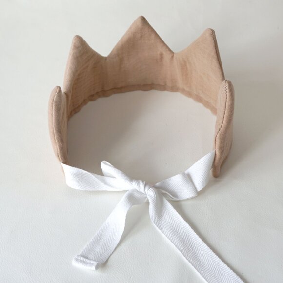 Handmade Fabric first Birthday party CROWN hat (Color dark TAN) for baby - Picture 3 of 7